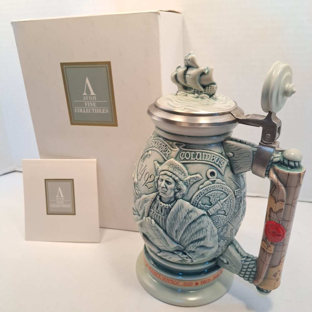 Vintage "Christopher Columbus New World" Lidded Ceramic Beer Stein 1992 Avon